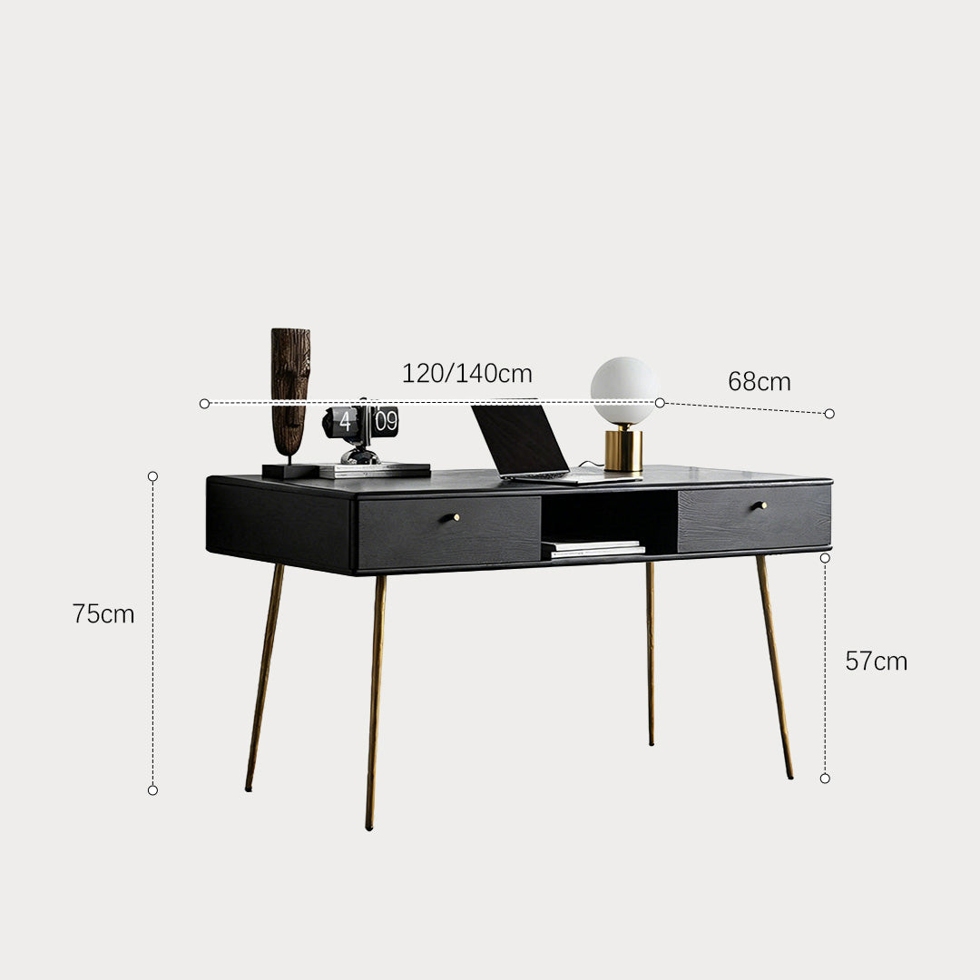 Kenneth Black Oak And Brass Office Desk