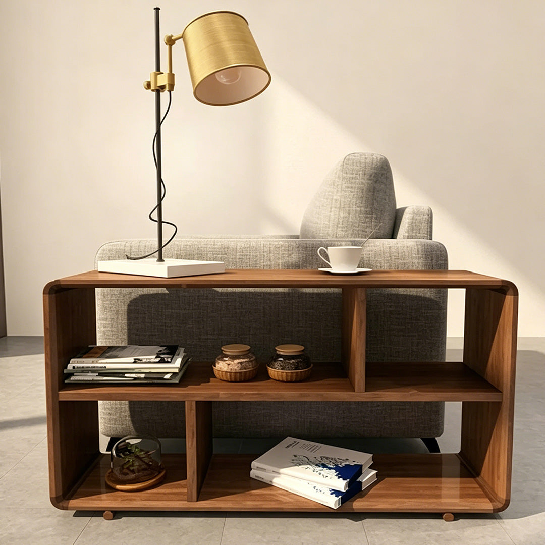 Harrington Walnut Wood Open Storage Console Table