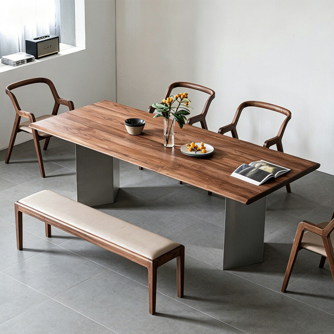 Rhys Walnut Dining Table With Metal Pedestal Base