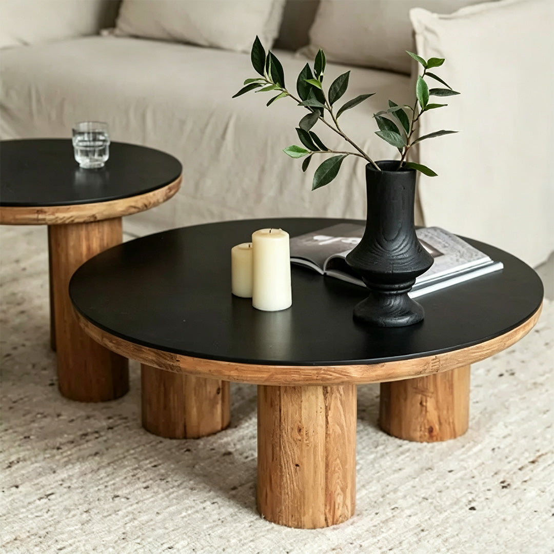 Idris Black And Natural Wood Round Coffee Table