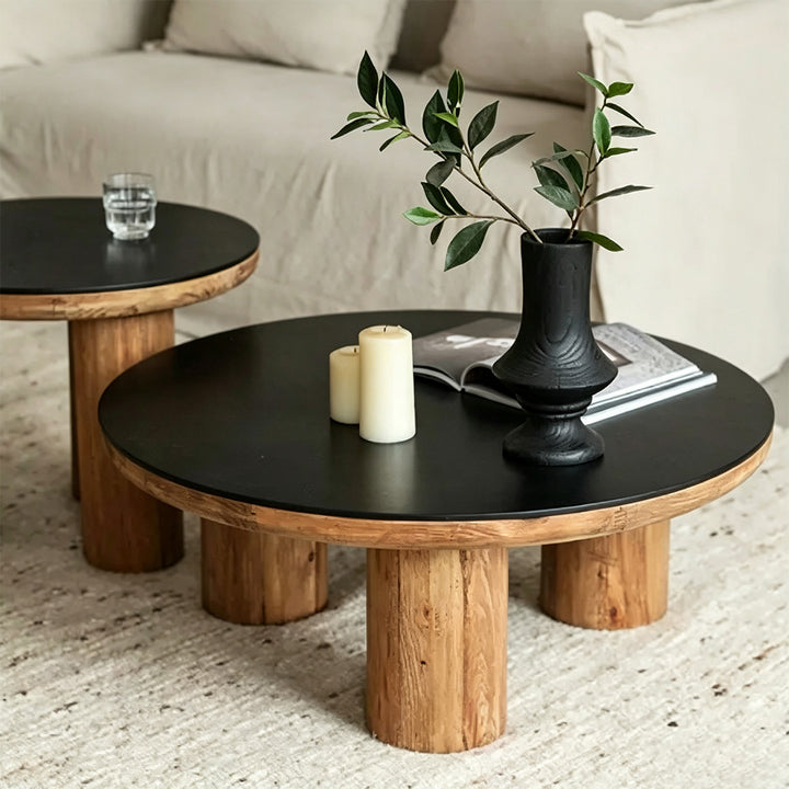 Idris Black And Natural Wood Round Coffee Table
