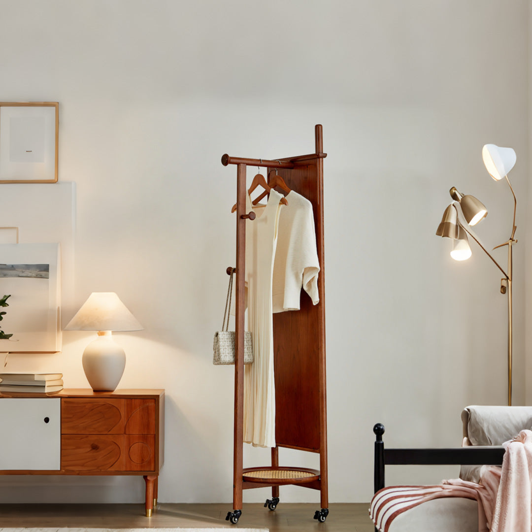 Truman Walnut Wood Freestanding Mirror With Storage