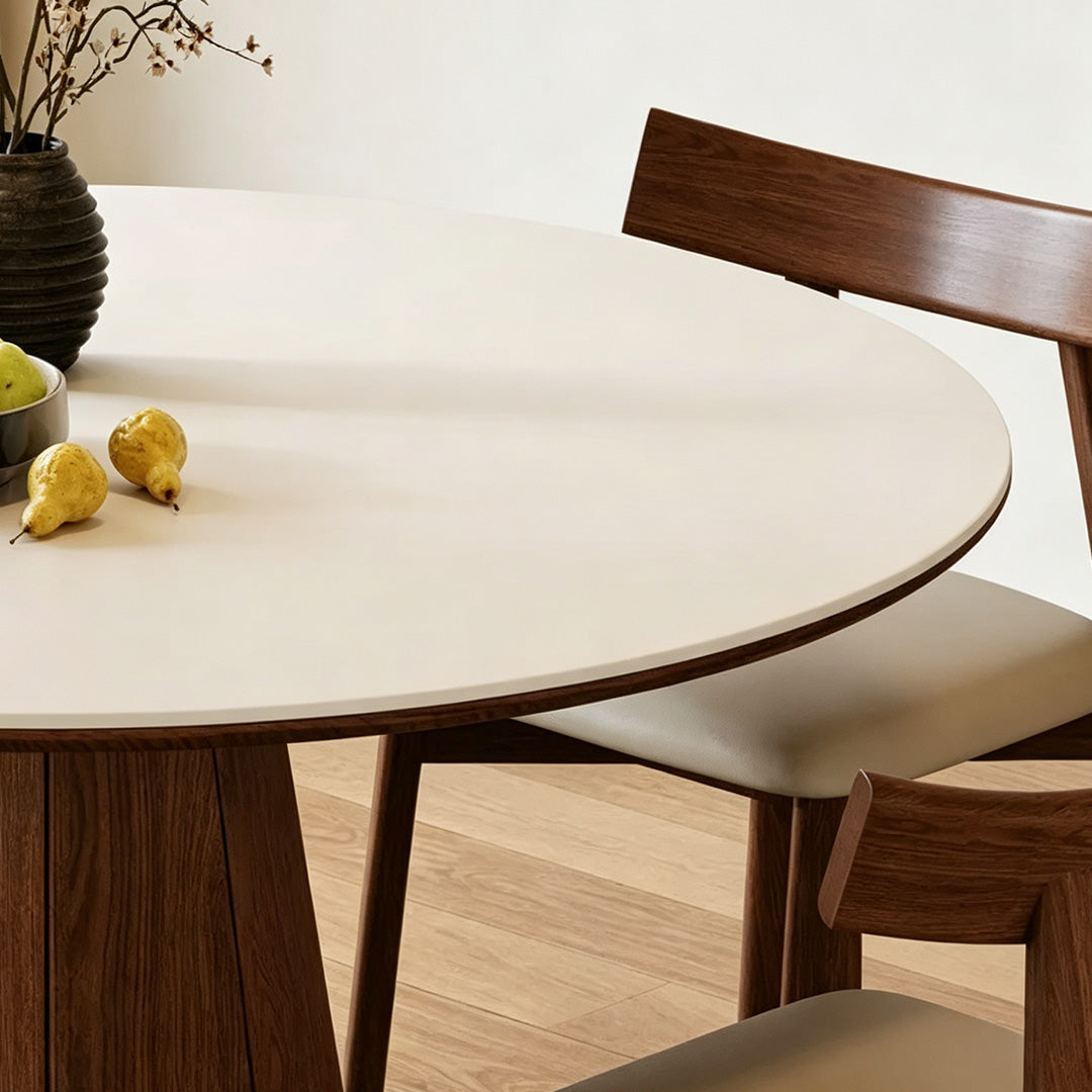Keane Walnut Pedestal Round Dining Table With White Top