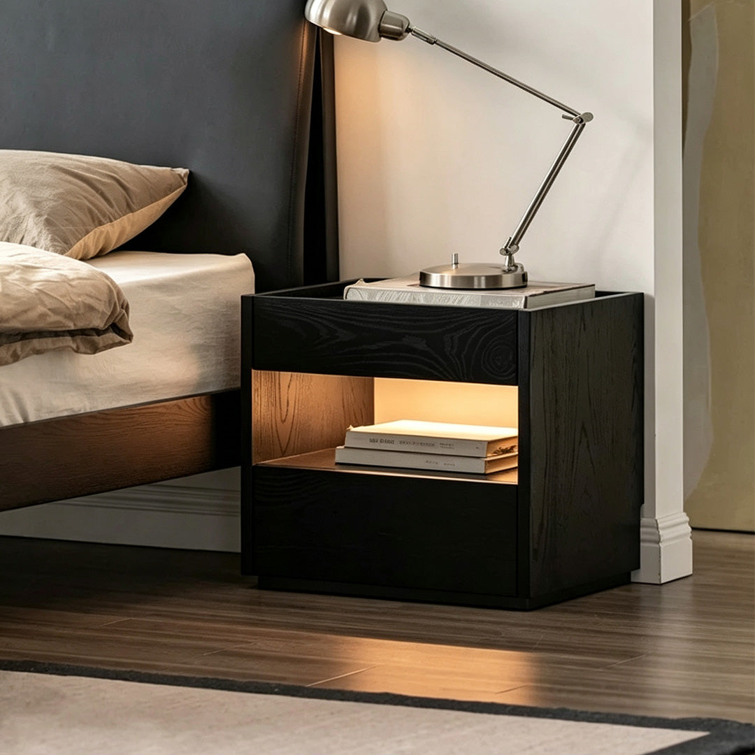 Foster Black Grain Wood Bedside Table