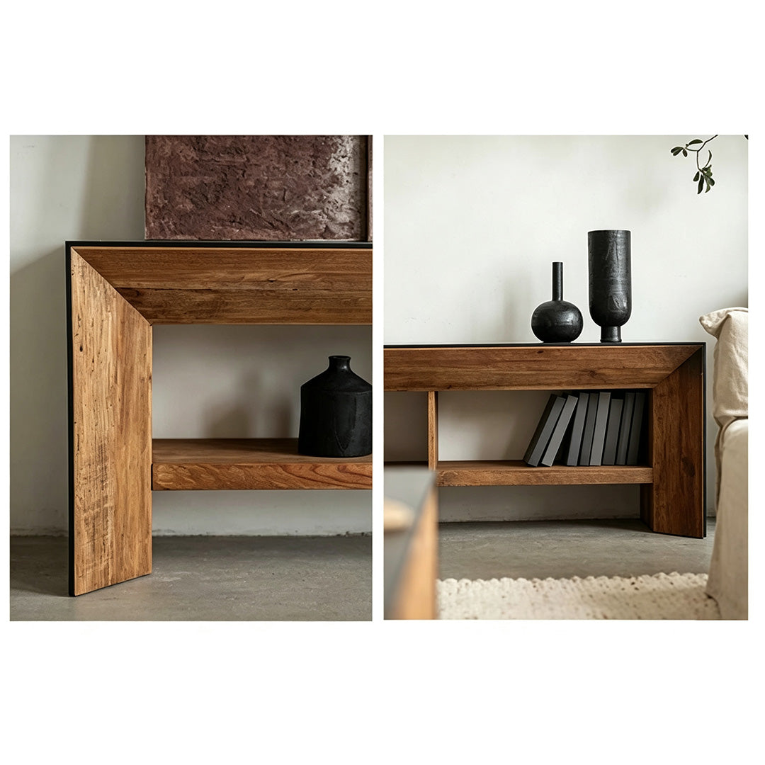 Gareth Natural Wood Media Unit With Optional Black Glass Top