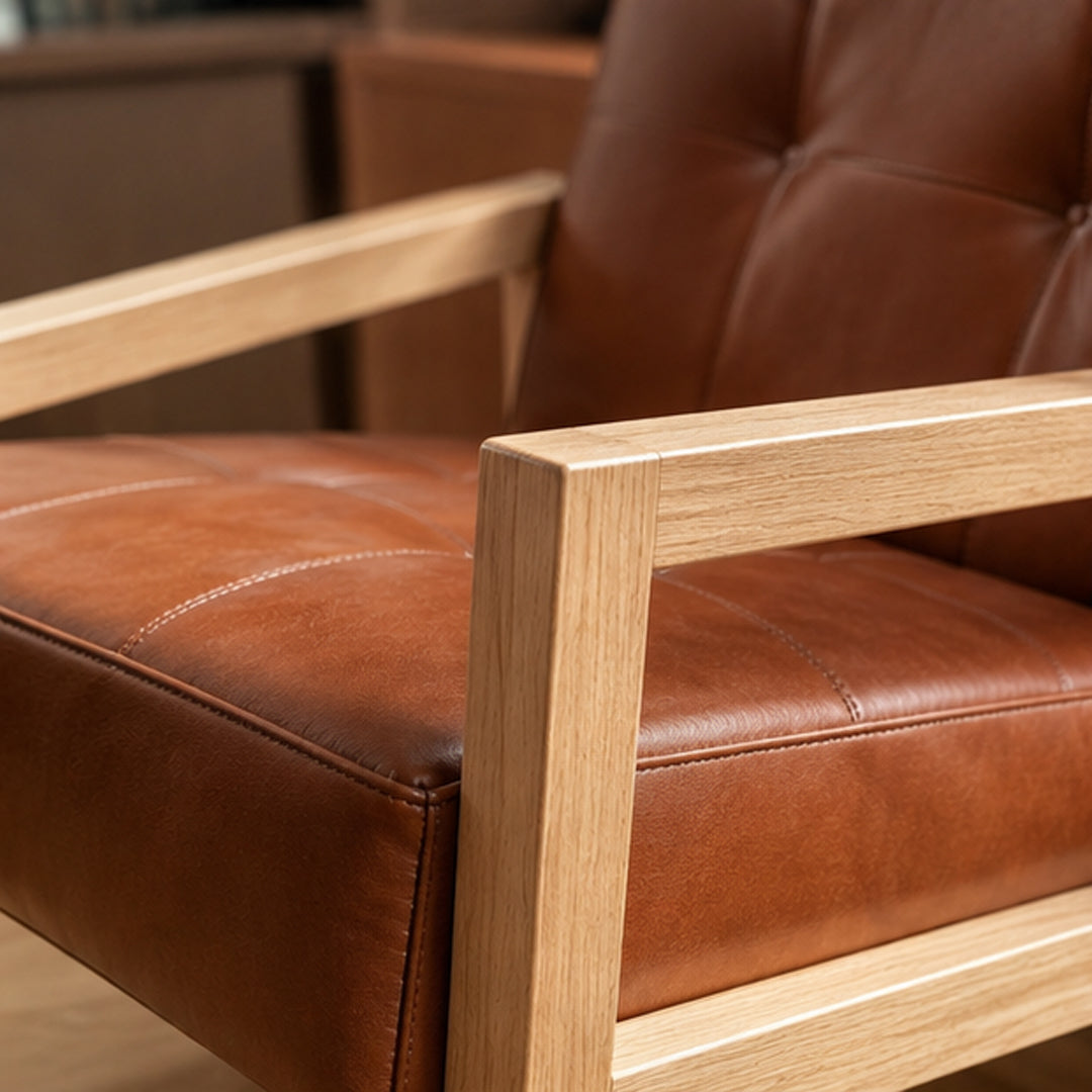 Ashford Cognac Leather Armchair ,Wood