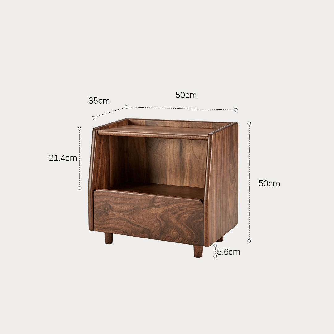 Cillian Walnut Finish Bedside Cabinet With Open Shelf And Drawer
