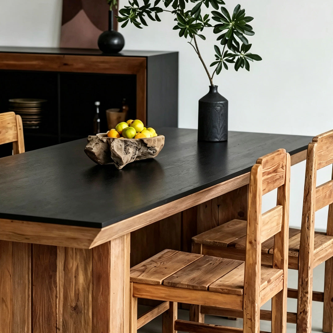 Hugh Natural Wood And Matte Black Dining Table