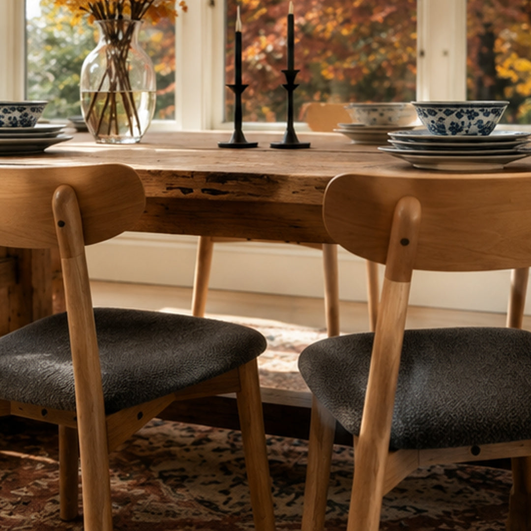 August Natural Wood And Grey Fabric Dining Chair