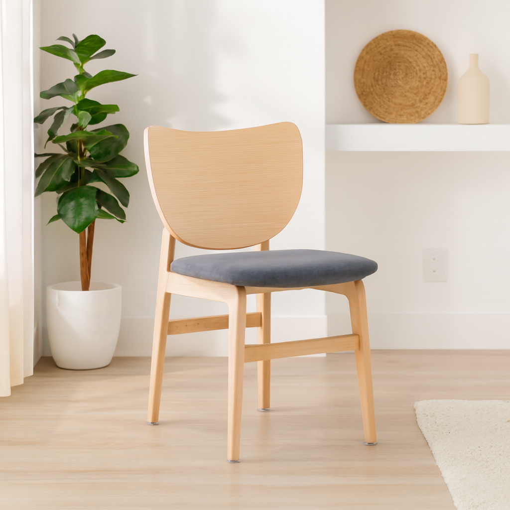 Larkspur Natural Ash Wood Dining Chair With Grey Fabric Seat