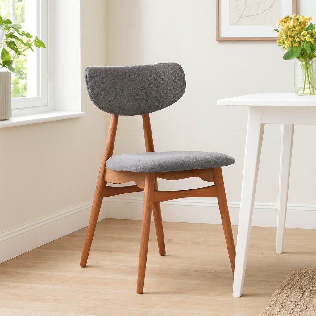 Arden Grey Fabric and Natural Wood Dining Chair lifestyle scene image
