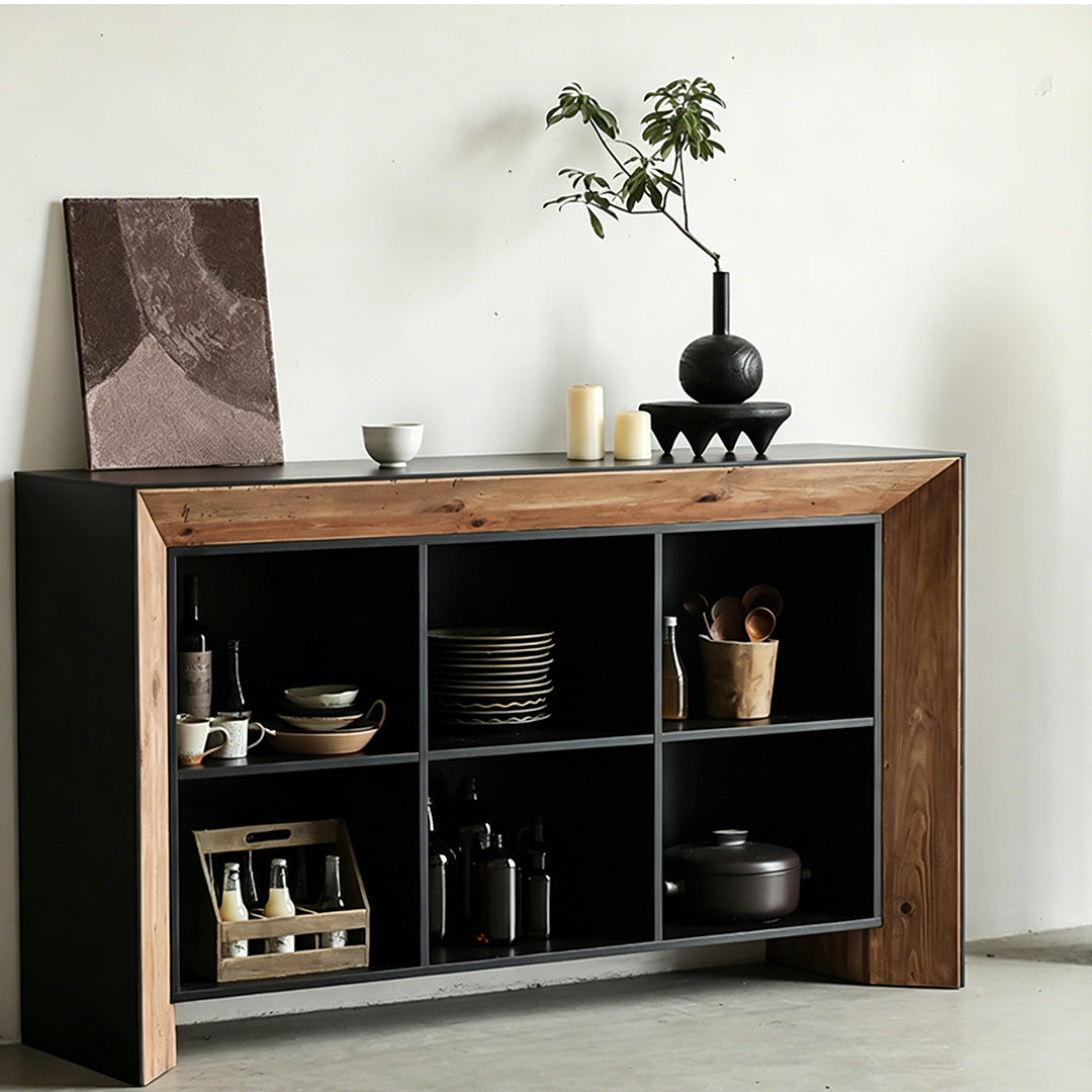 Nathan Black And Natural Wood Open Storage Sideboard