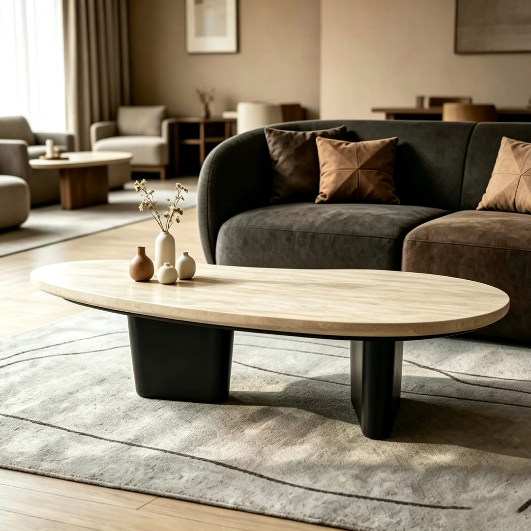 Heath Marble-top Oval Coffee Table In Wood Or Black Legs