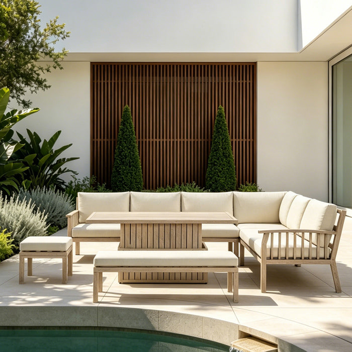 Elowen Natural Wood Outdoor Corner Sofa Set