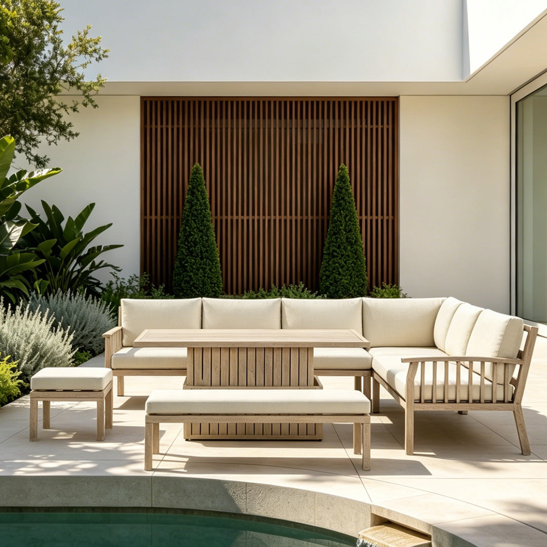 Elowen Natural Wood Outdoor Corner Sofa Set