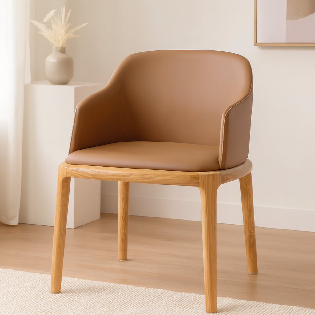 Factory Direct Sales of New Solid Wooded Modern Luxury Dining Chair Soft Bag Design Armrest Coffee Shop Hotel Negotiation Chair lifestyle scene image