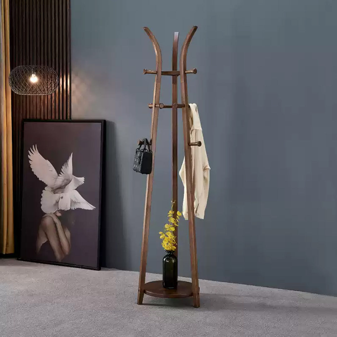 Fulbourn Walnut Wood Standing Coat Rack