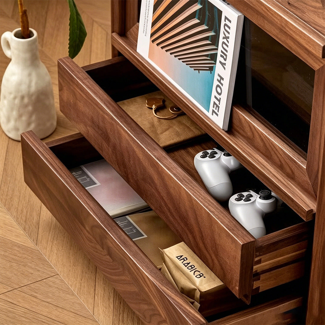Hugo Walnut Glass-front Side Cabinet