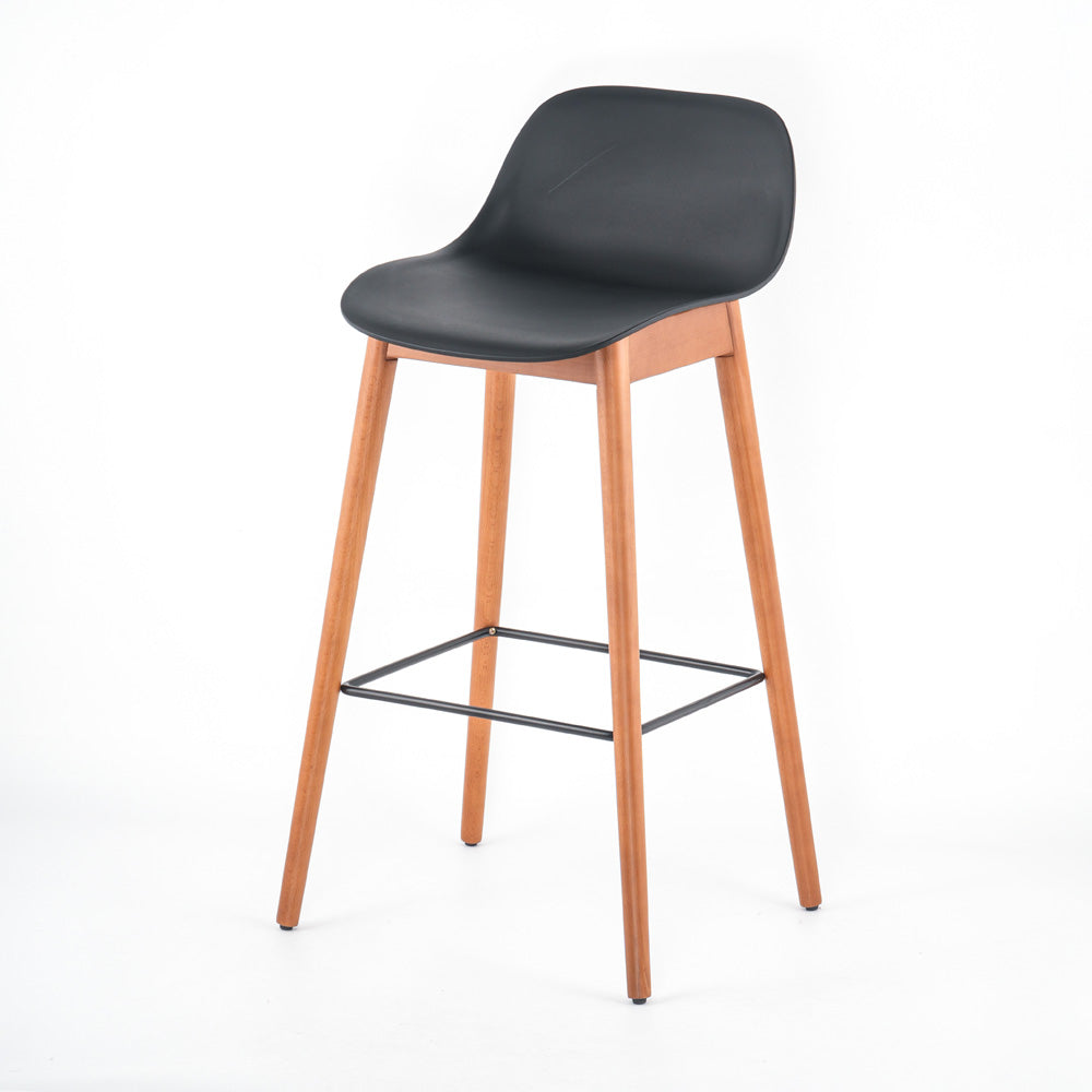 Laurel Black Molded Seat Bar Stool With Wood Legs