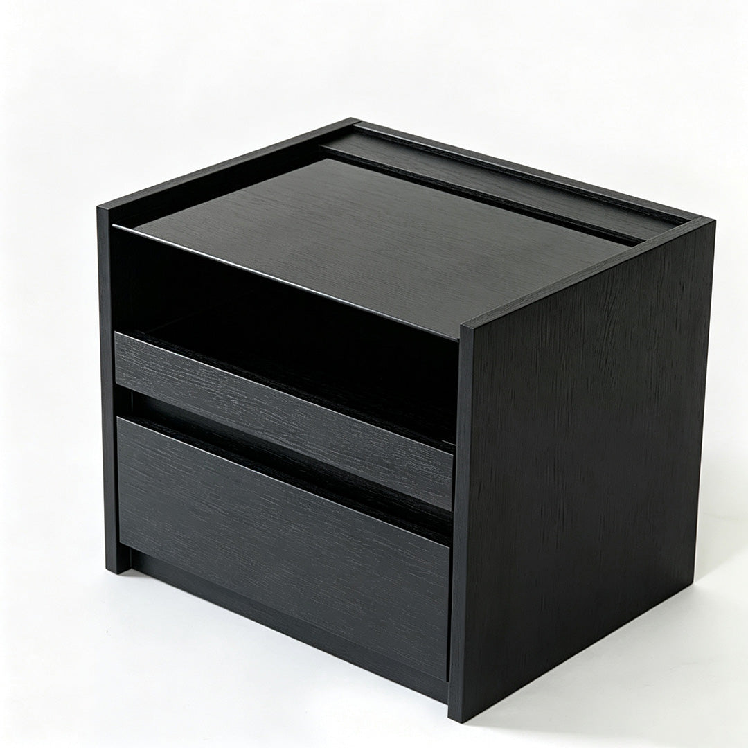 Frank Black Oak Nightstand With Glass Top