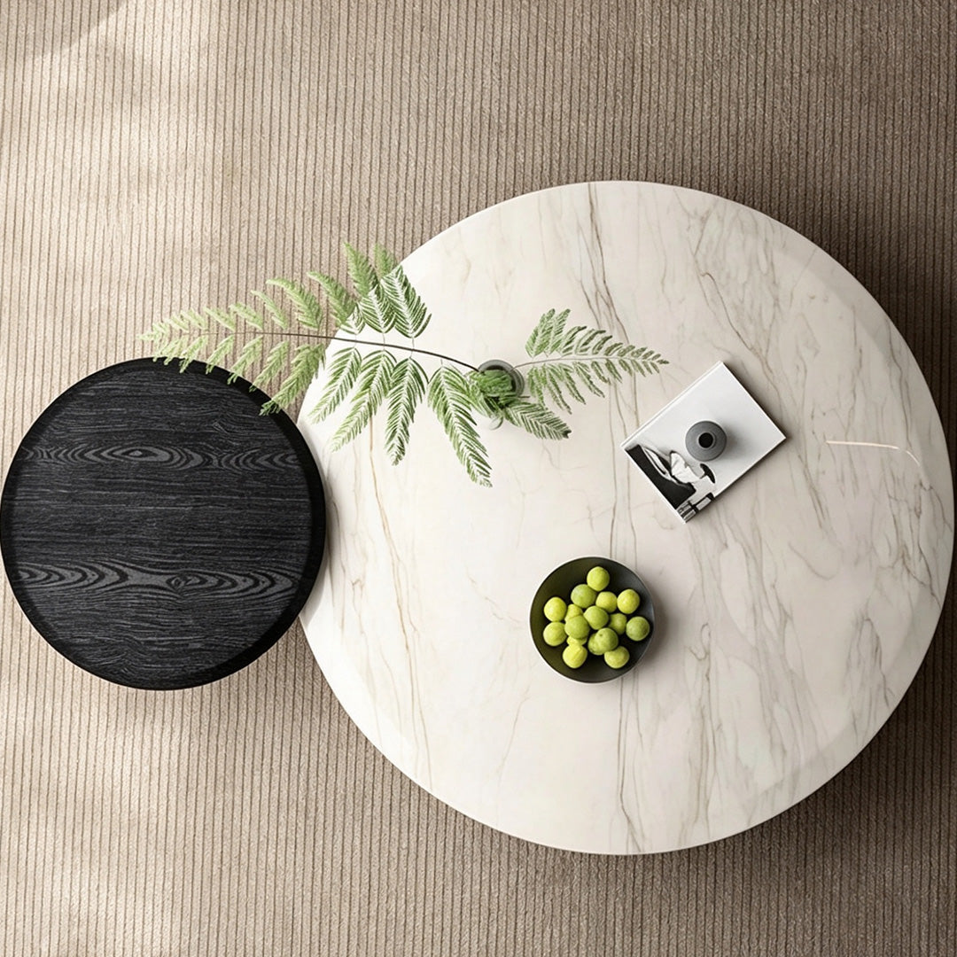 Fletcher Marble-effect White And Ebony Round Coffee Table