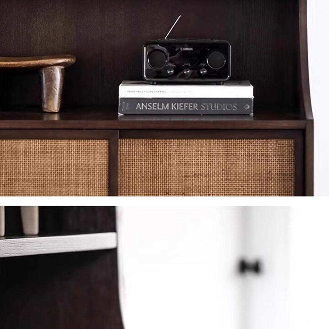 Owen Dark Wood And Woven Cane Storage Cabinet