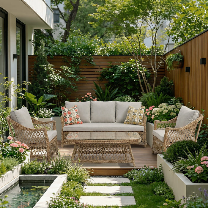 Samuel Natural Rattan Outdoor Sofa Set