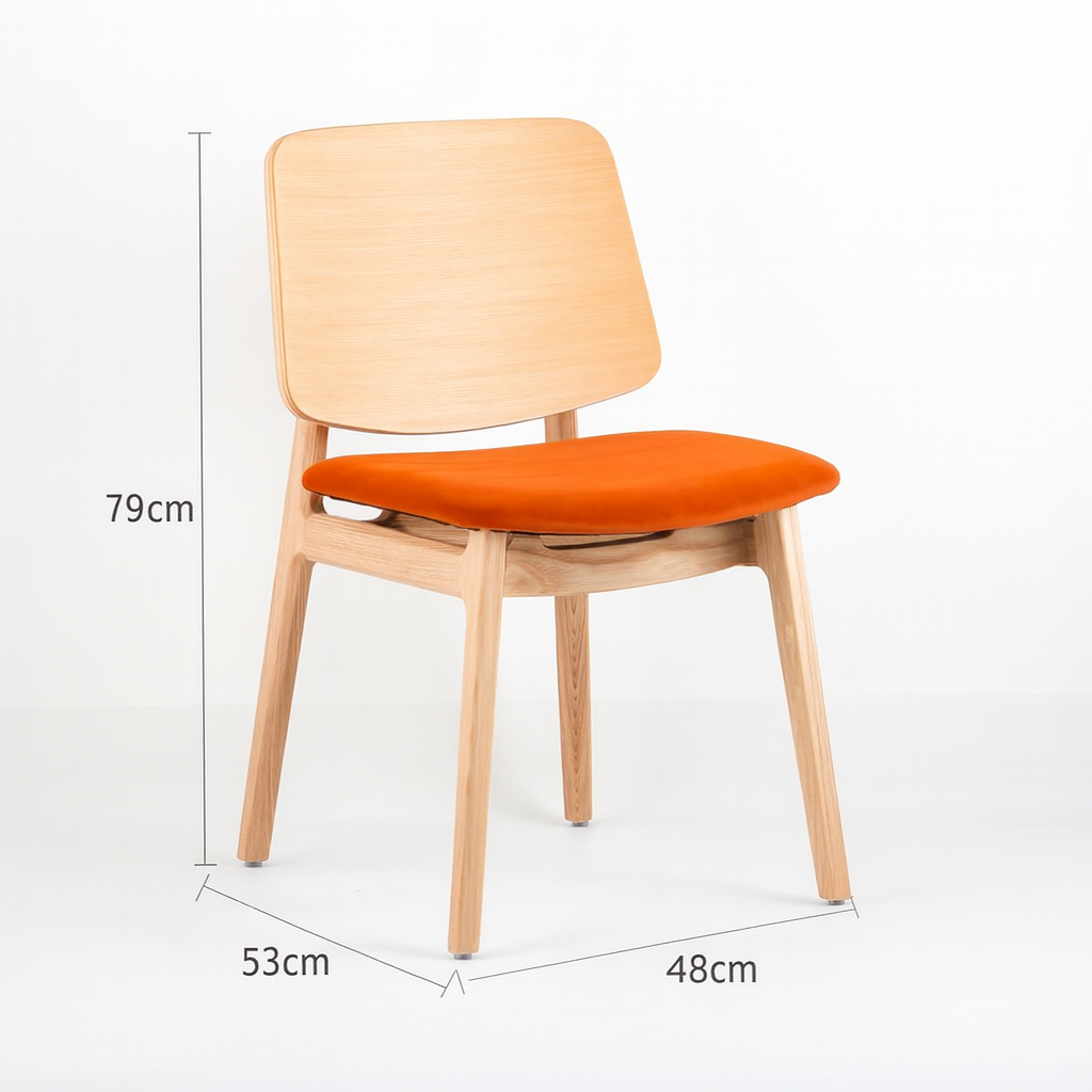 High Quality Modern Solid Wood Dining Chairs Ash Timber Durable Solid Wood Chair for Living Room and Hotel product dimensions image