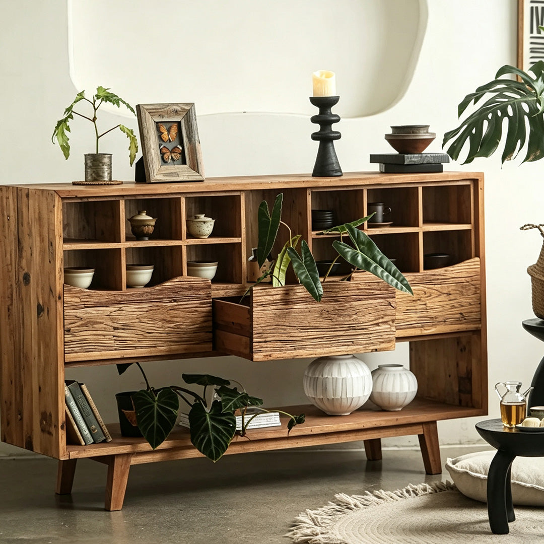 Gray Reclaimed Wood Storage Drawer Cabinet