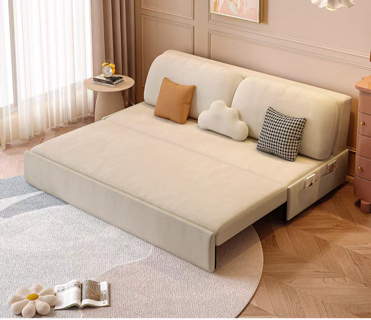 Cream-style Foldable Sofa Bed With Storage