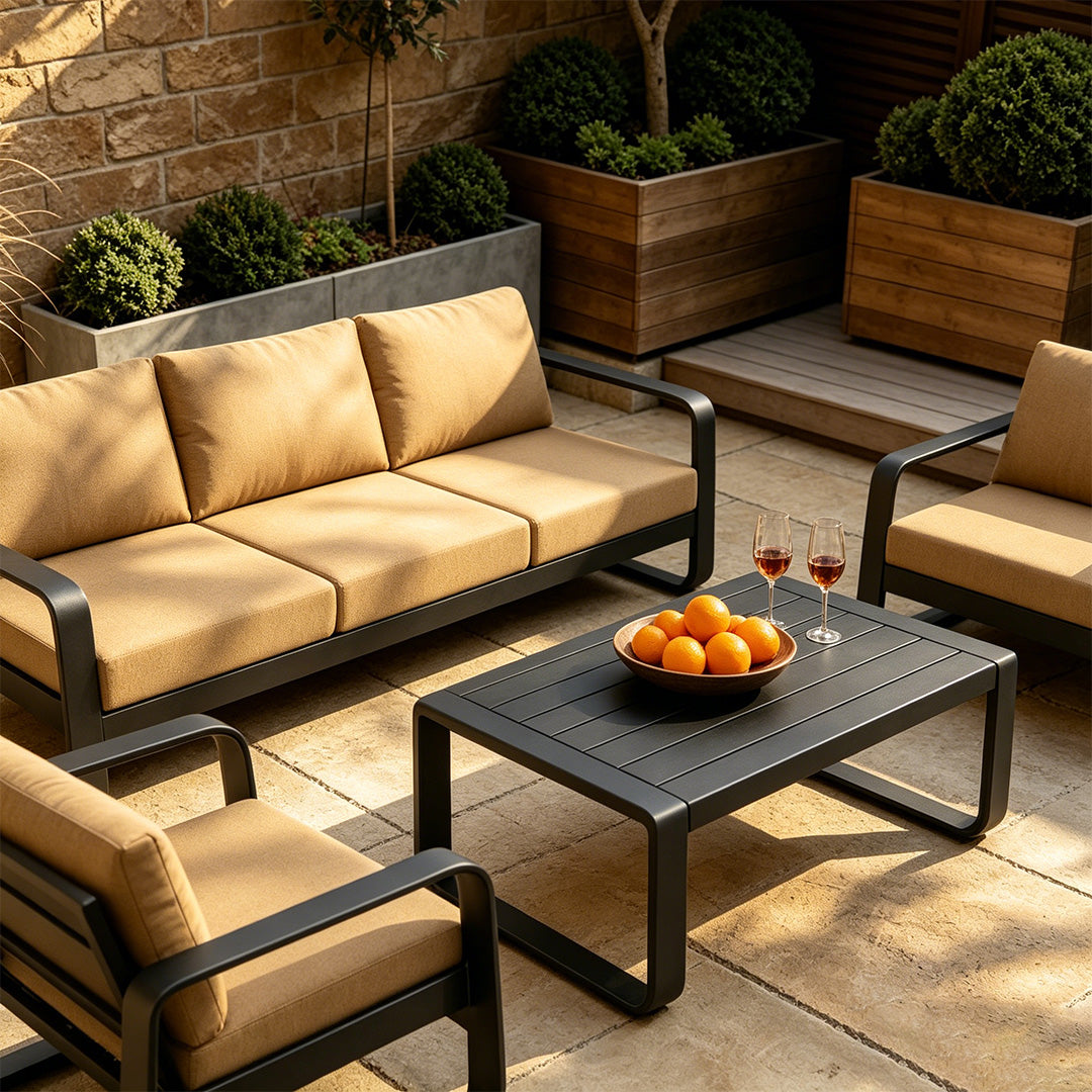 Lenton Tan Cushioned Outdoor Lounge Set