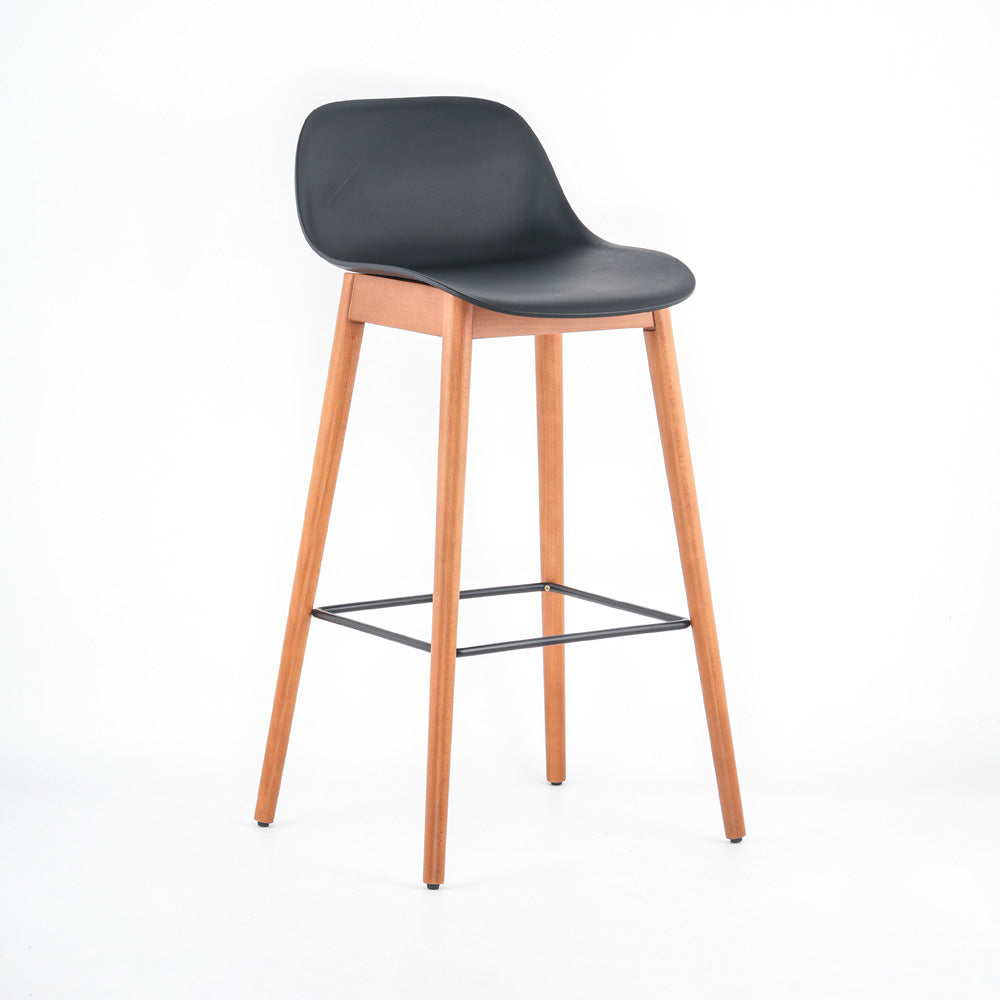 Laurel Black Molded Seat Bar Stool With Wood Legs