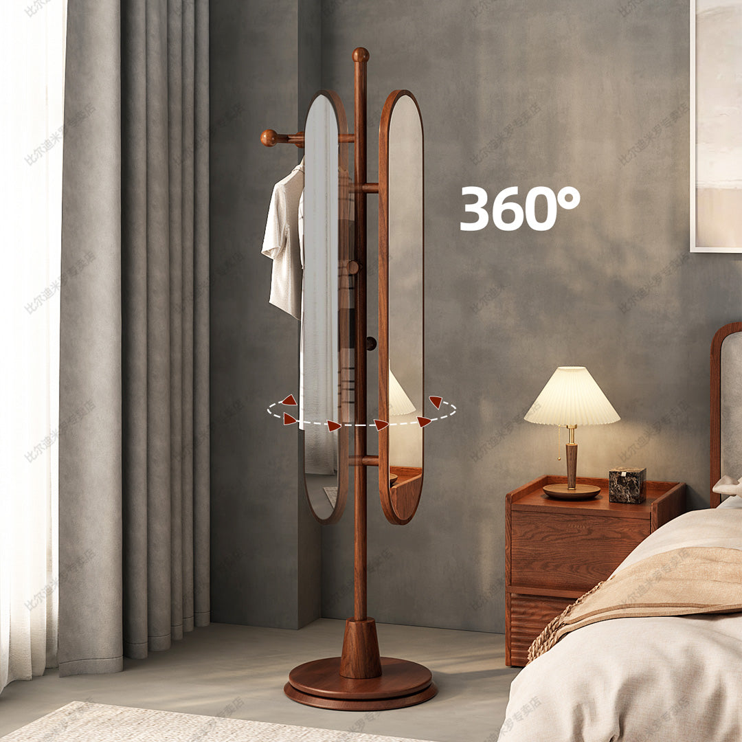 Sigurd Walnut Finish Standing Mirror With Coat Rack