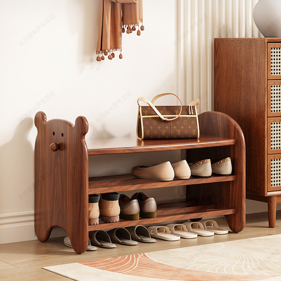 Bramble Walnut Wood 3-Tier Shoe Rack Bench