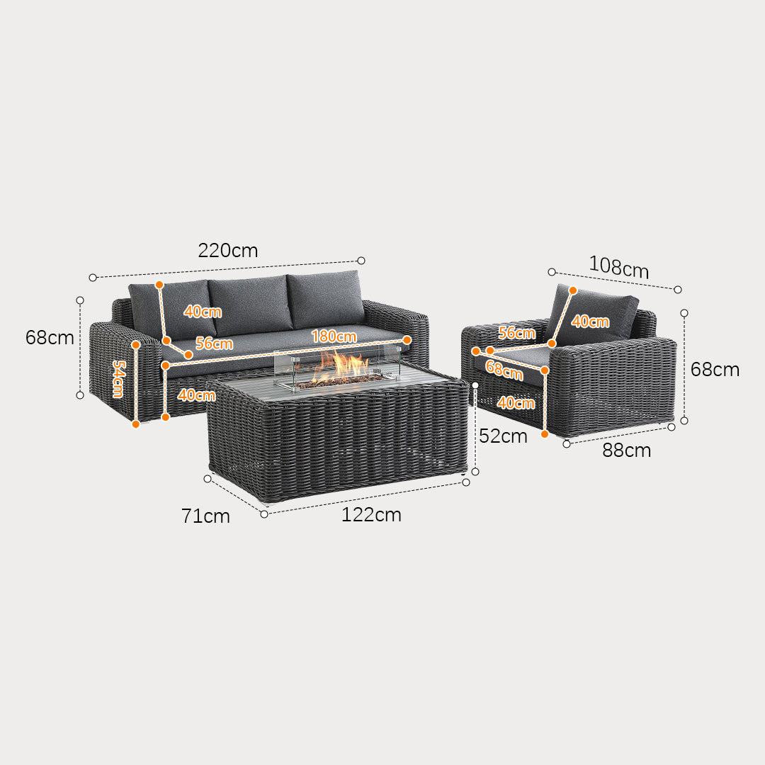 Oscar Grey Wicker Outdoor Fire Pit Sofa Set