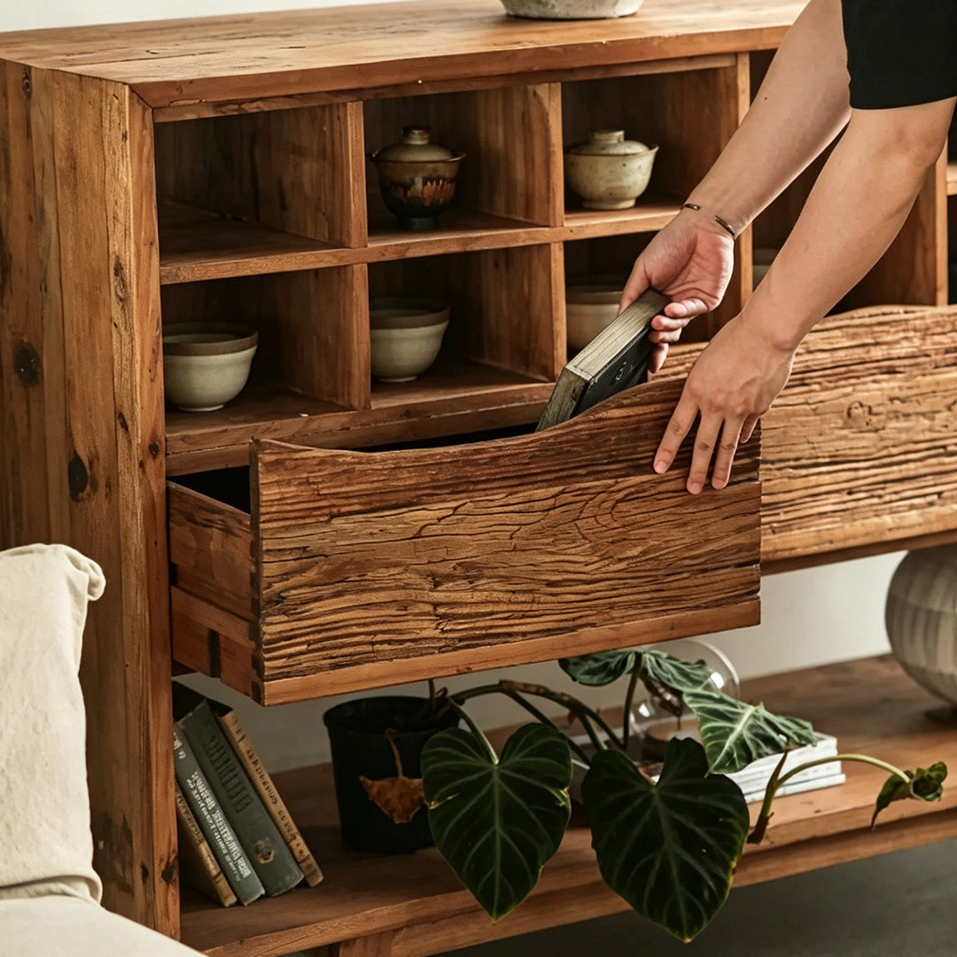 Gray Reclaimed Wood Storage Drawer Cabinet