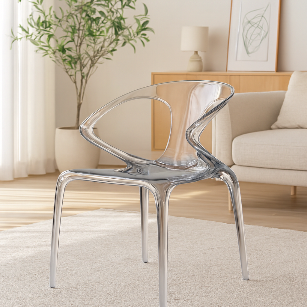 Acrylic transparent chair, home dining chair, Nordic creative design crystal chair, AVA chair, light luxury backrest chair. lifestyle scene image