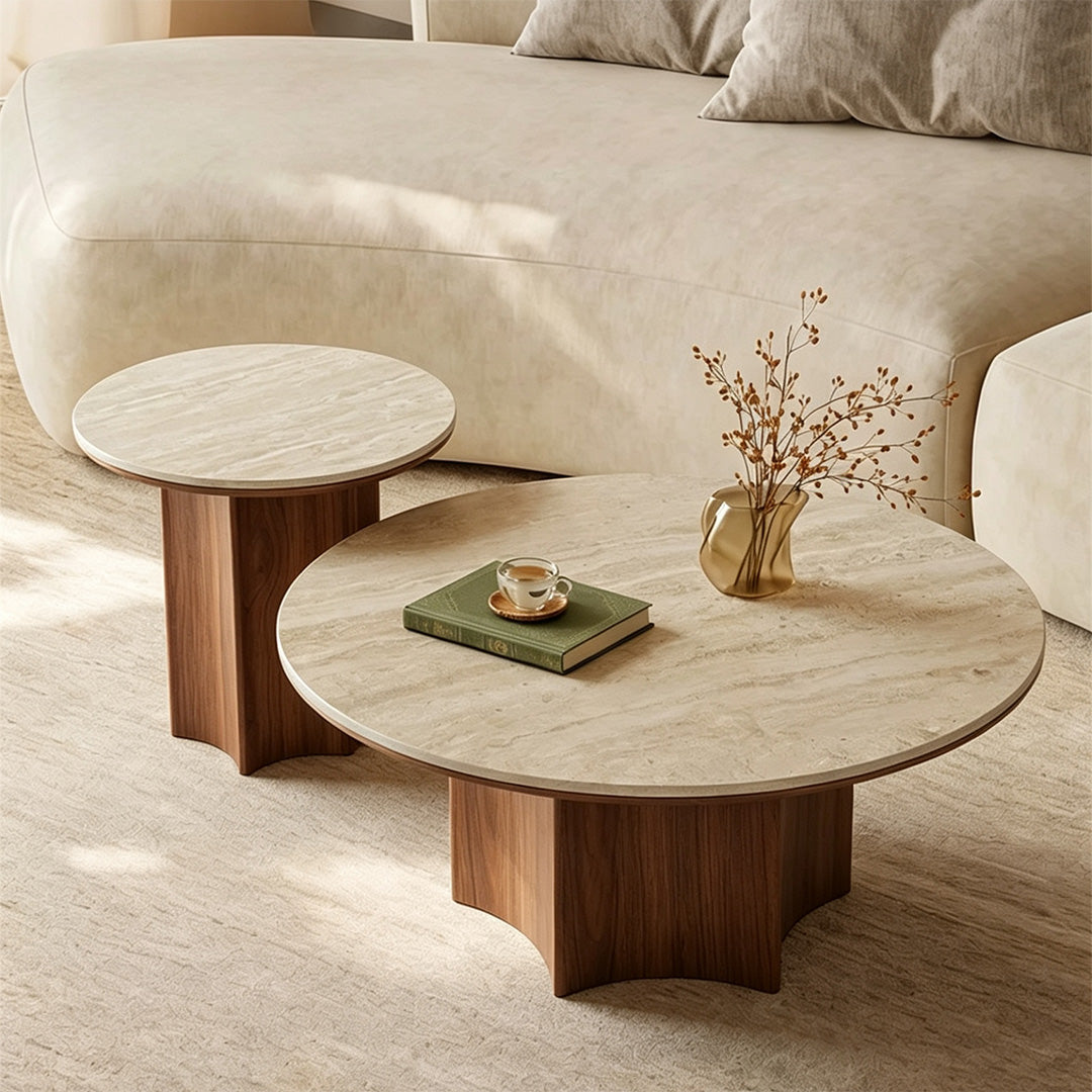 Steven Beige Marble-effect Round Coffee Tables Set
