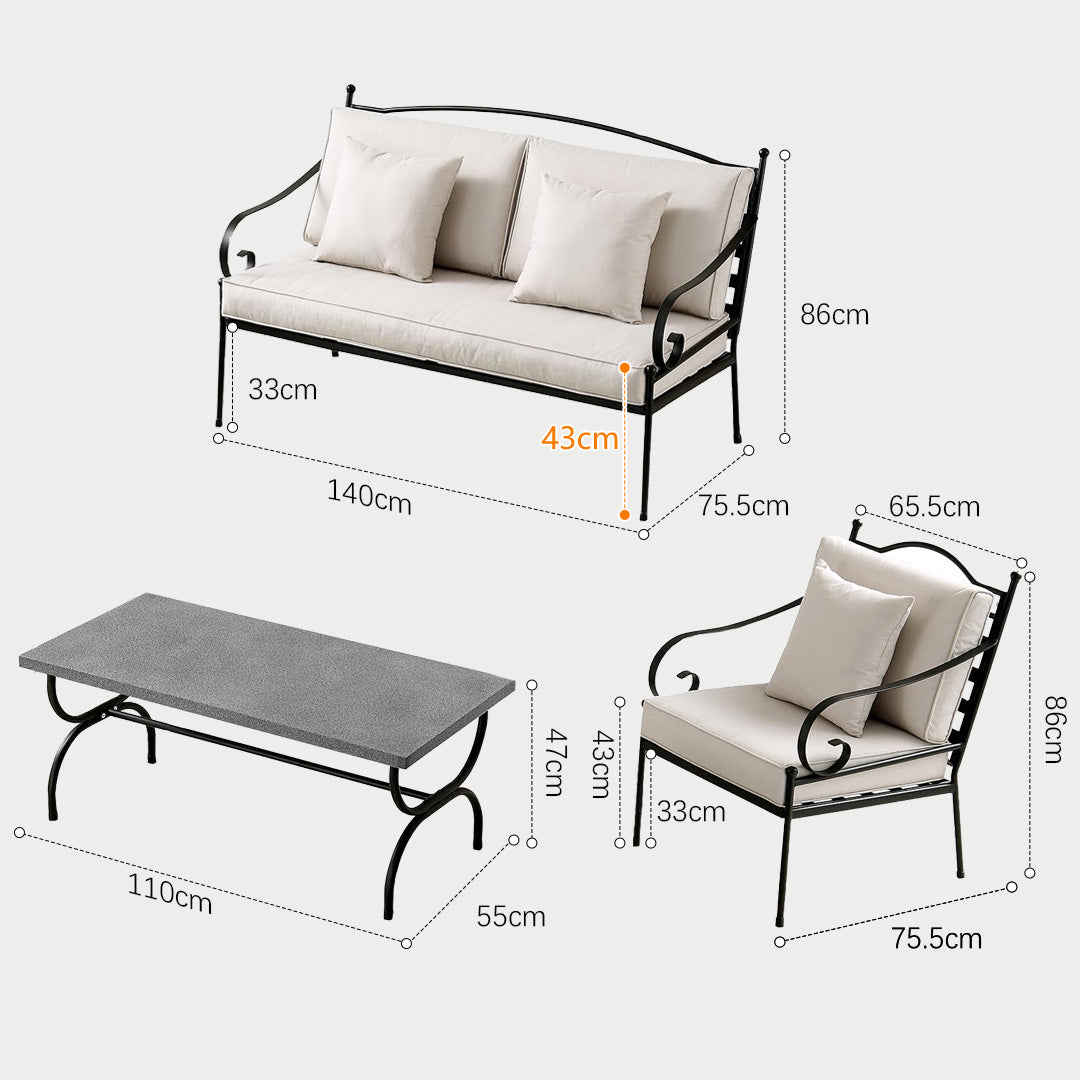 Preston Black & Beige Linen Outdoor Sofa Set