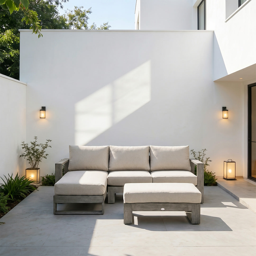 Alfie Silver Uv-resistant Fabric Outdoor Sectional Sofa With Ottoman
