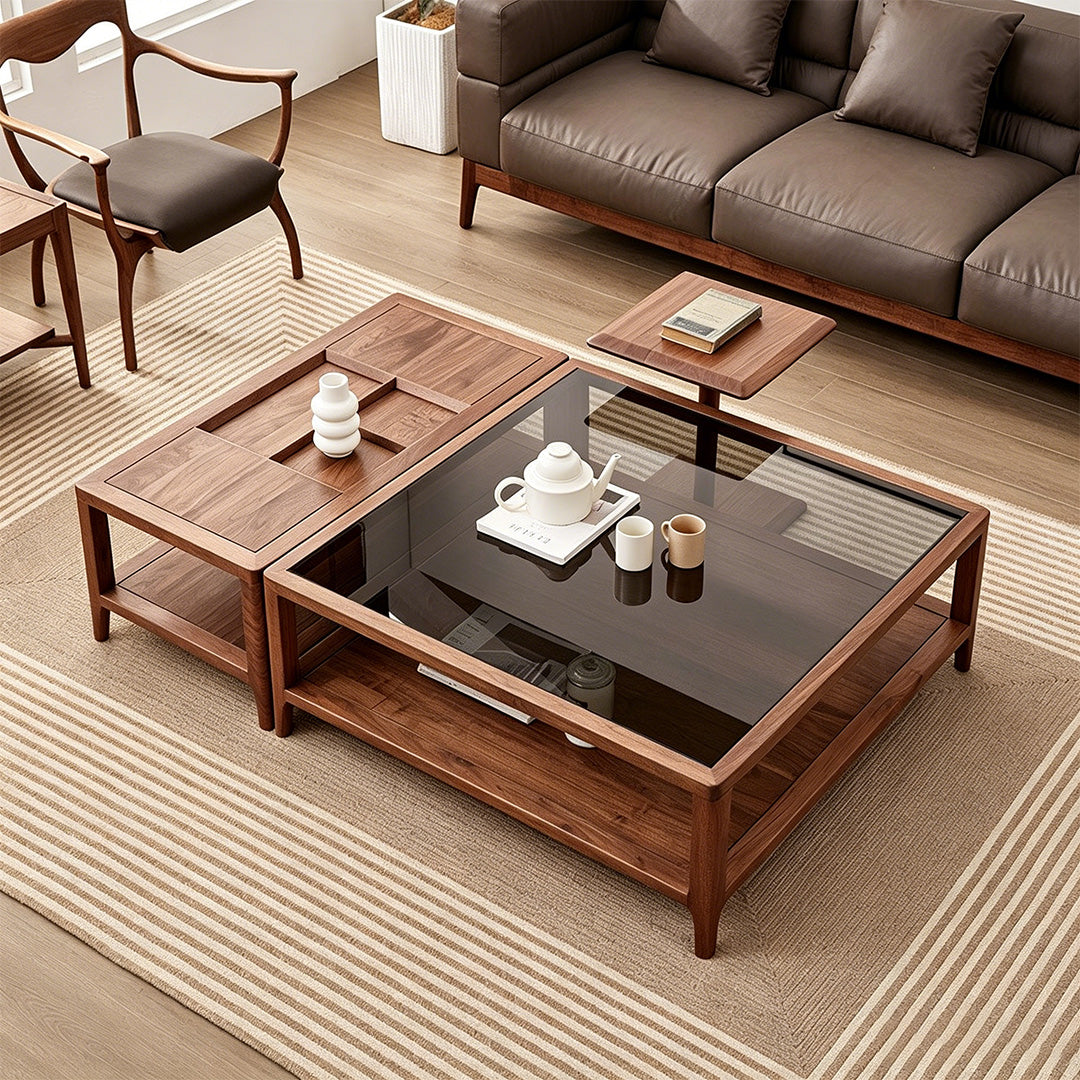 Joel Walnut Glass Top Coffee Table