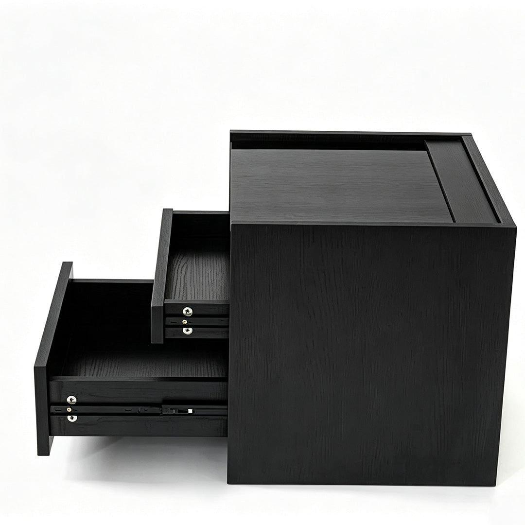 Frank Black Oak Nightstand With Glass Top