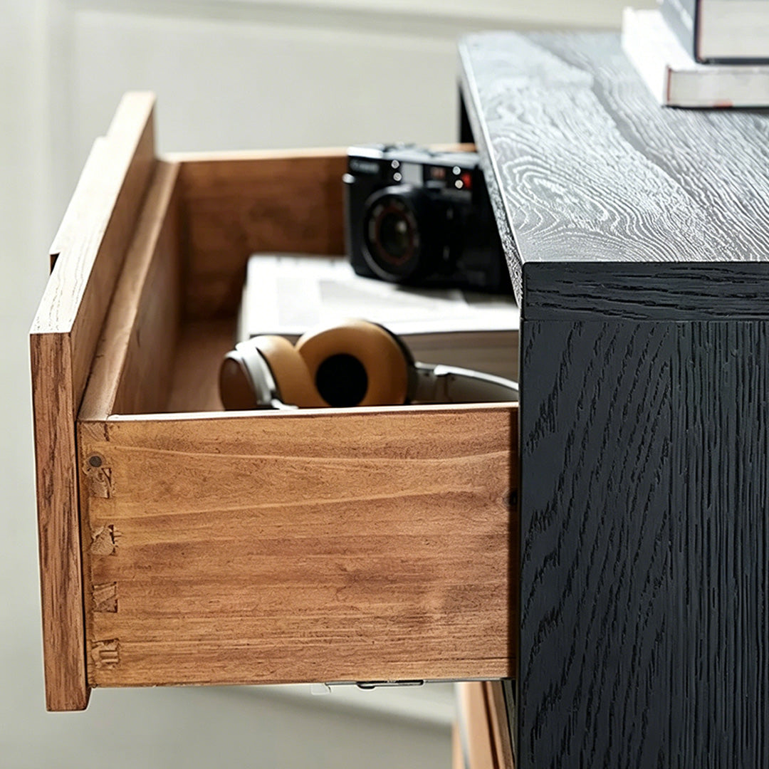 Raymond Black Frame Natural Wood Chest Of Drawers