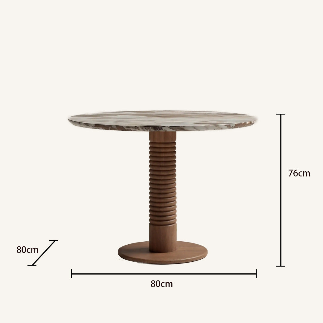 Elara Marble & Walnut Round Dining Table