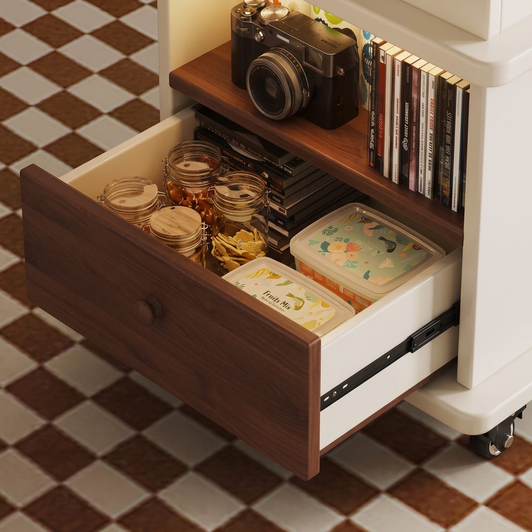 Harlow coffee table drawer and internal storage close-up