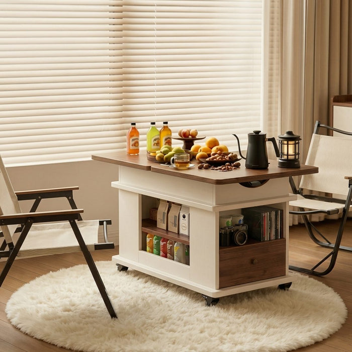 White Harlow lift-top coffee table raised for dining
